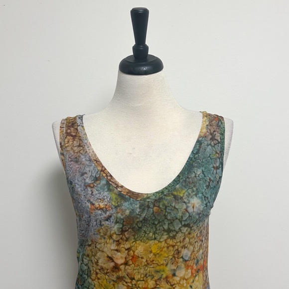 Shan Canada Abstract Mesh Scoop Neck Sleeveless Fringe Layered Mini Dress Tunic - Picture 2 of 9